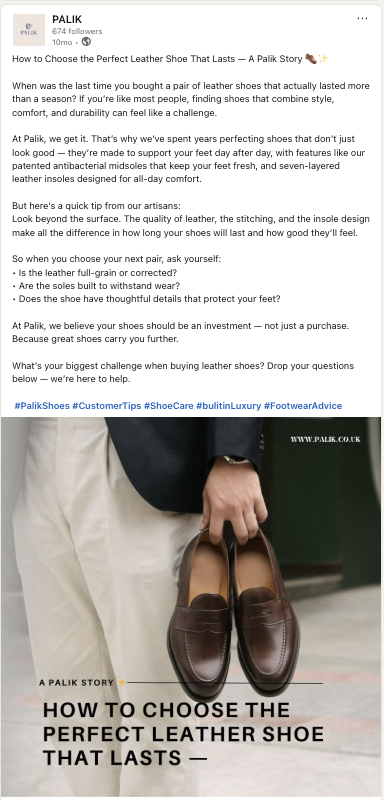 Palik LinkedIn post — How to Choose the Perfect Leather Shoe